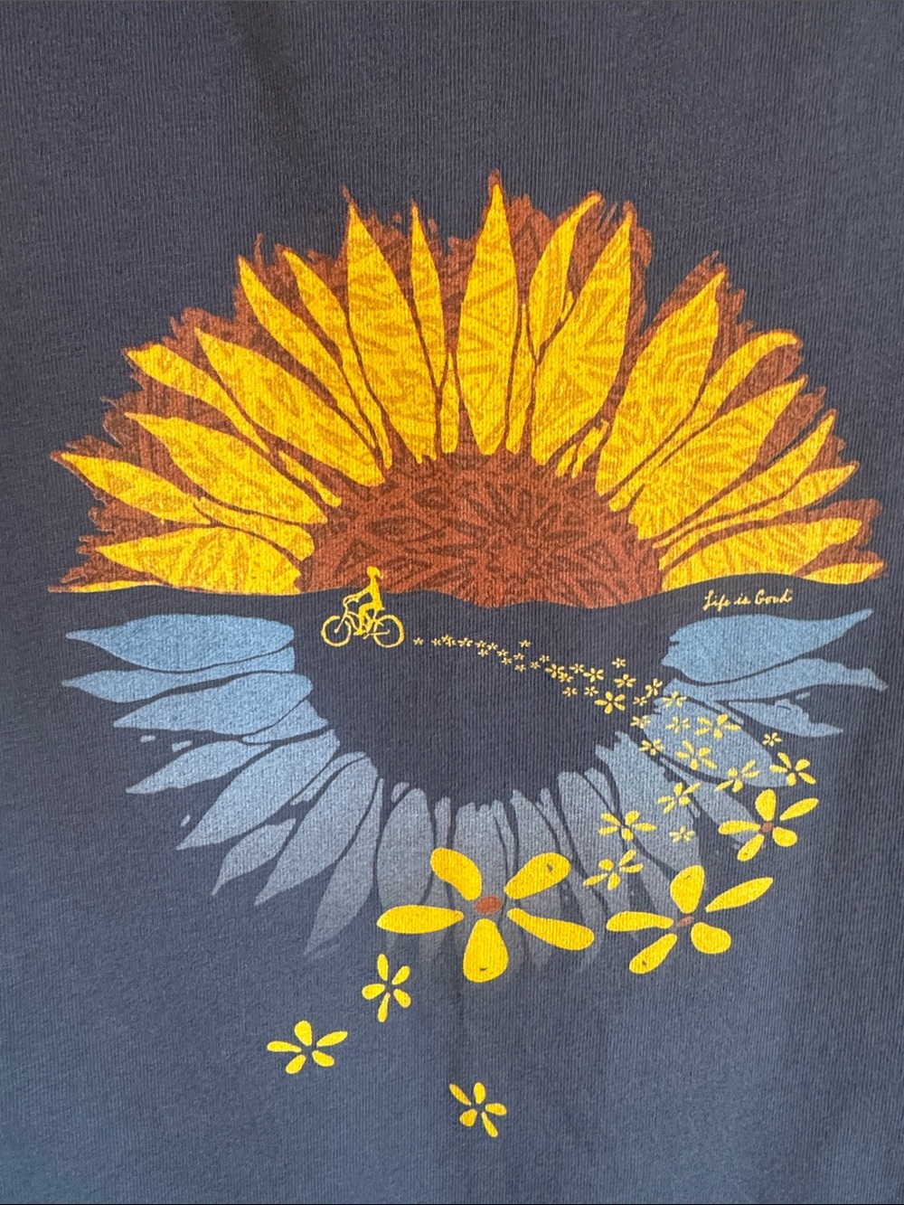 EUC Life Is Good Slate Blue Tank with Yellow Sunflower Graphic Sweet! - Picture 3 of 6
